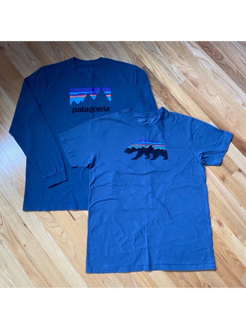 Patagonia Blue Graphic Tee Lot  Long Sleeve Mountain Bear & Mountain Logo